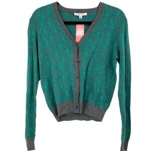CAbi Gray & Green Cotton Cardigan | Cozy V-Neck Design